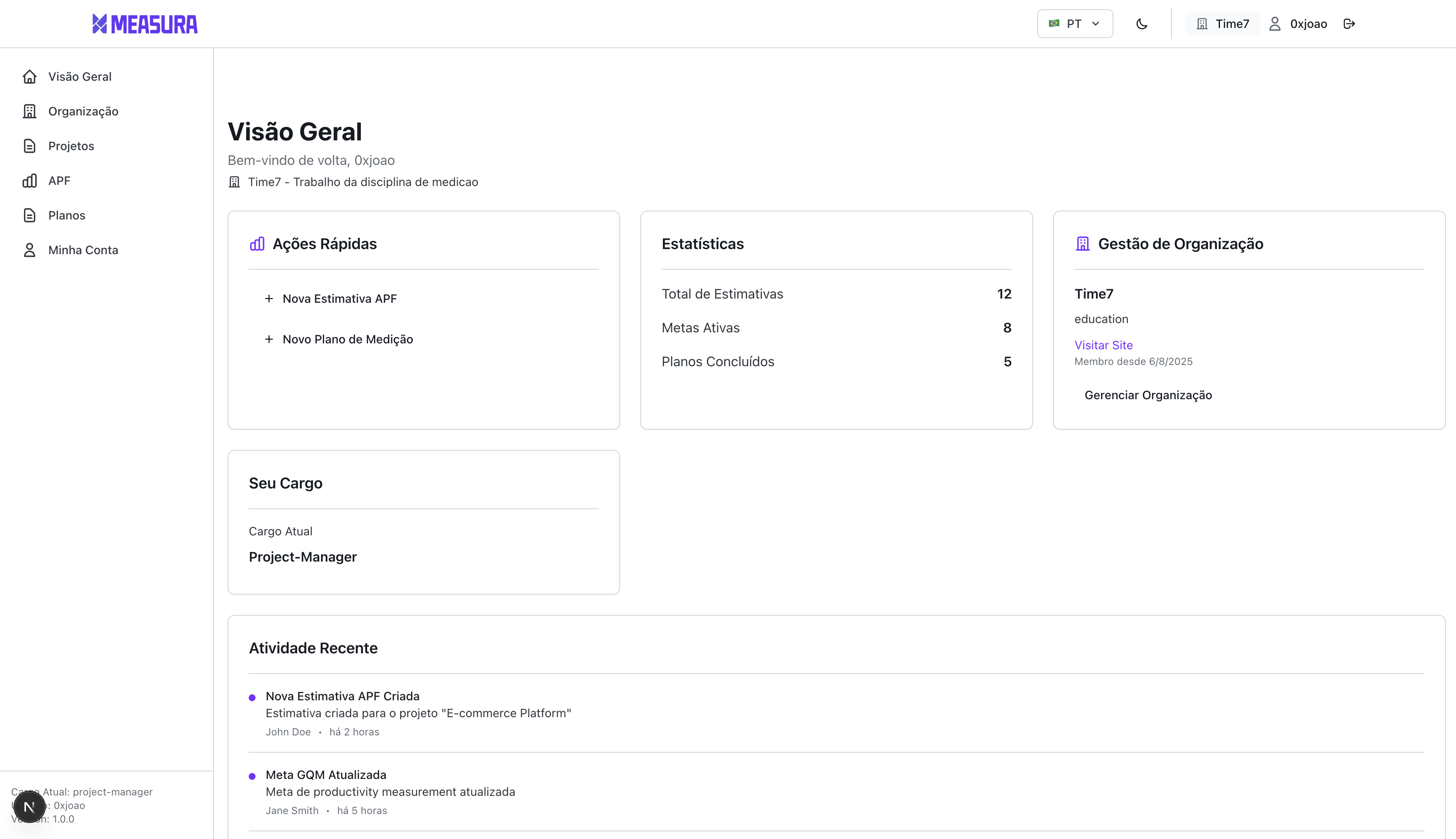 Interface da Plataforma Measura